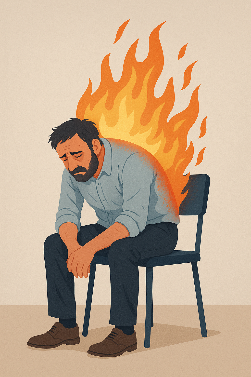 uomo stanco che brucia